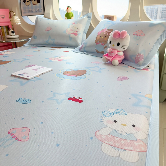 91家纺网 家纺一手货源 找家纺 丝羽坊 2026新款小版印花碳光冰丝凉席平铺款 星海萌猫