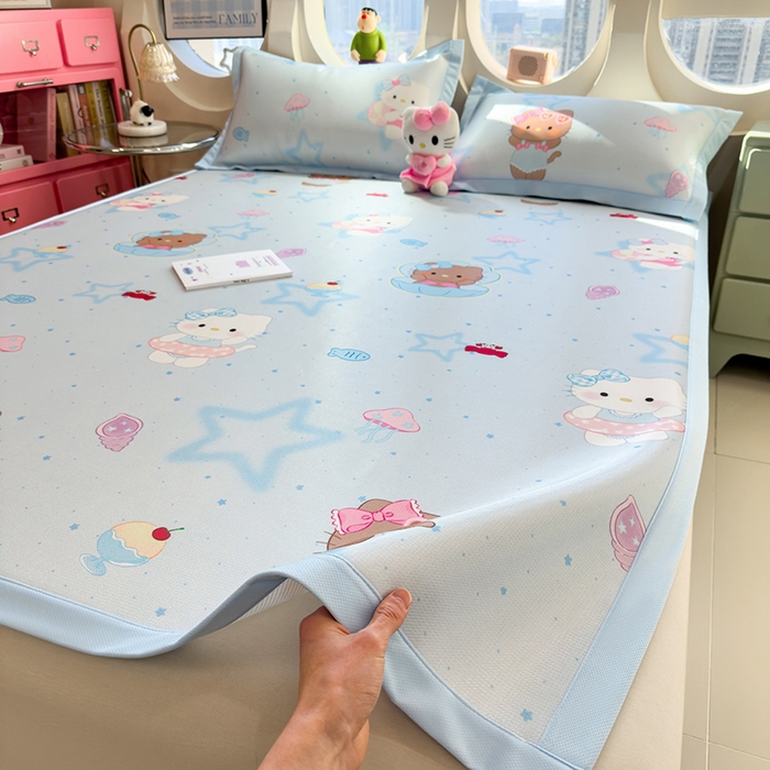 91家纺网 家纺一手货源 找家纺 丝羽坊 2026新款小版印花碳光冰丝凉席平铺款 星海萌猫