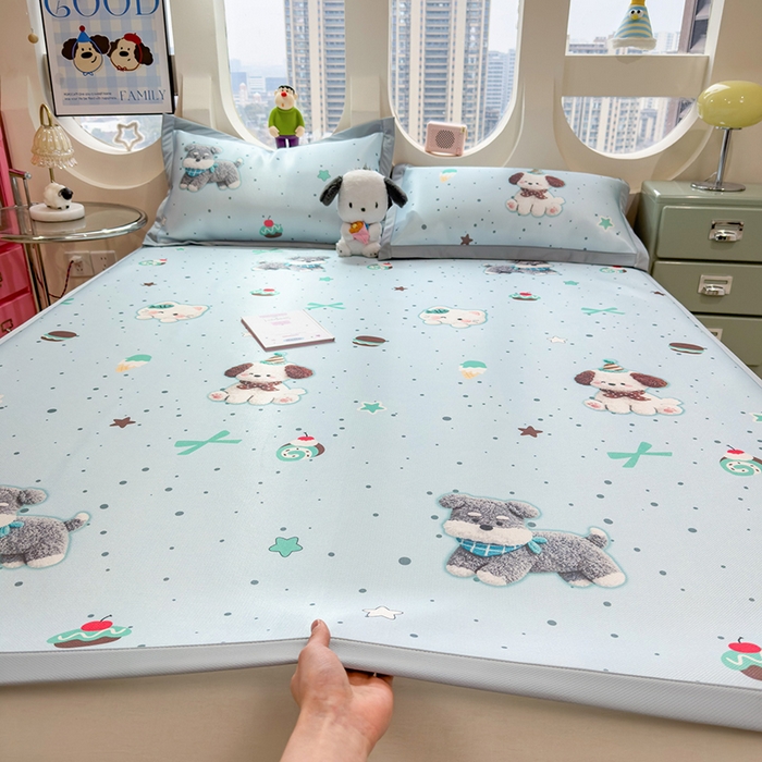 丝羽坊 2026新款小版印花碳光冰丝凉席平铺款 小犬时光