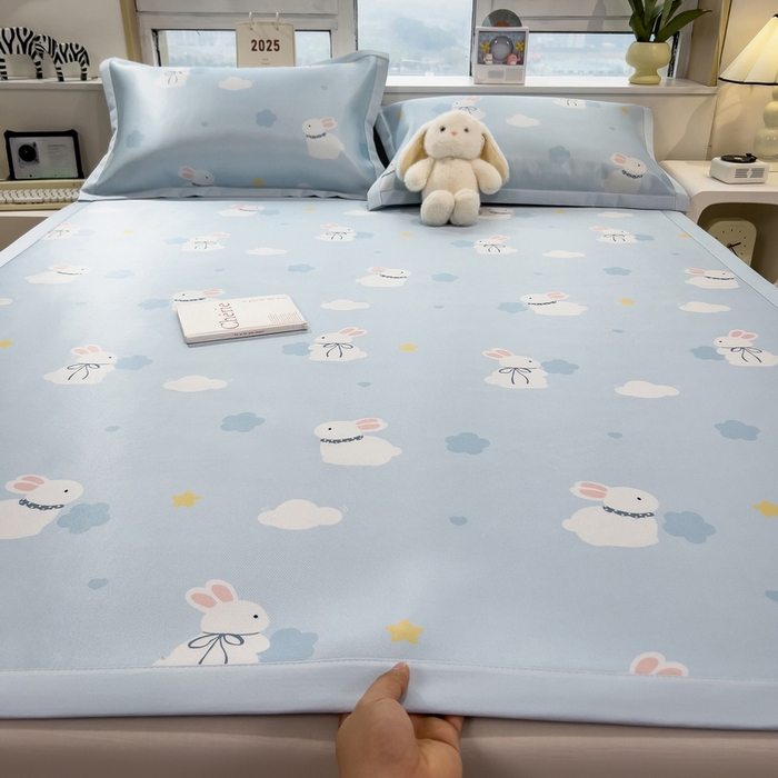 丝羽坊 2026新款小版印花碳光冰丝凉席平铺款 兔宝