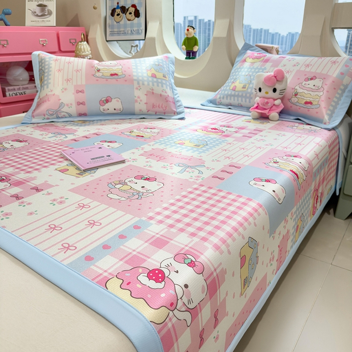 91家纺网 家纺一手货源 找家纺 丝羽坊 2026新款小版印花碳光冰丝凉席平铺款 星梦喵屋