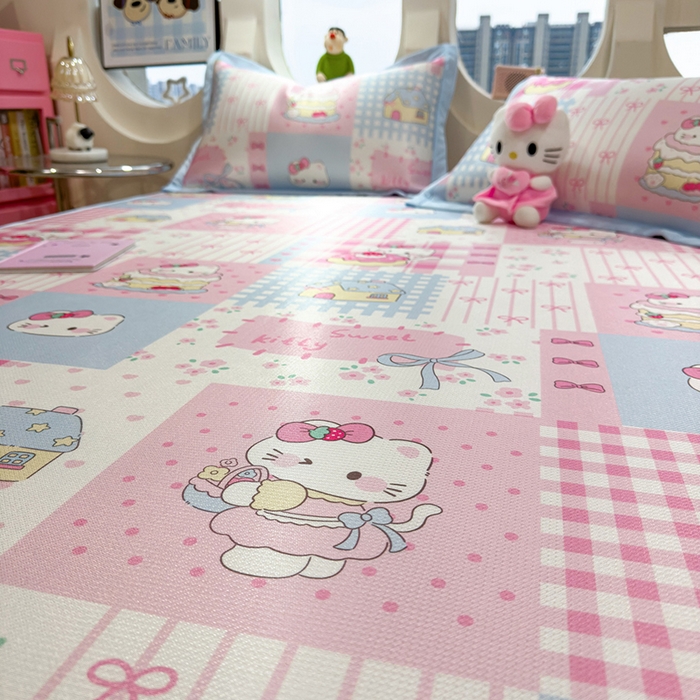 91家纺网 家纺一手货源 找家纺 丝羽坊 2026新款小版印花碳光冰丝凉席平铺款 星梦喵屋