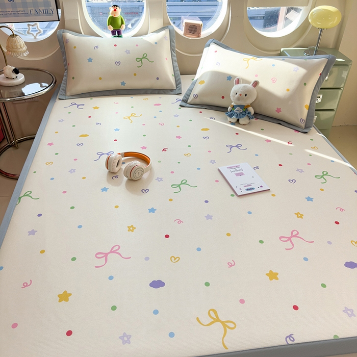 91家纺网 家纺一手货源 找家纺 丝羽坊 2026新款小版印花碳光冰丝凉席平铺款 彩色心愿