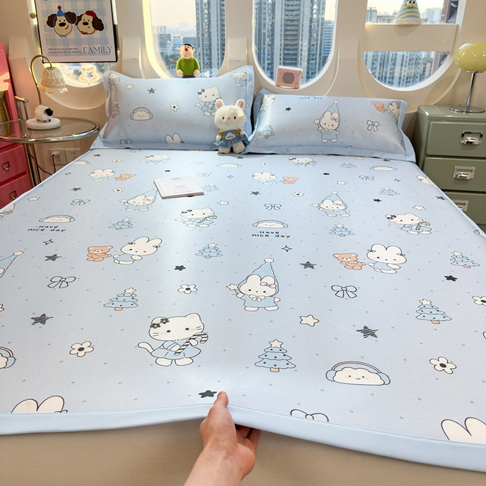 91家纺网 家纺一手货源 找家纺 （总）丝羽坊 2026新款小版印花碳光冰丝凉席平铺款