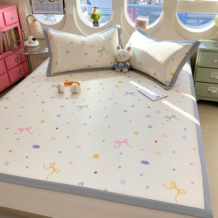 91家纺网 家纺一手货源 找家纺 丝羽坊 2026新款小版印花碳光冰丝凉席平铺款 彩色心愿