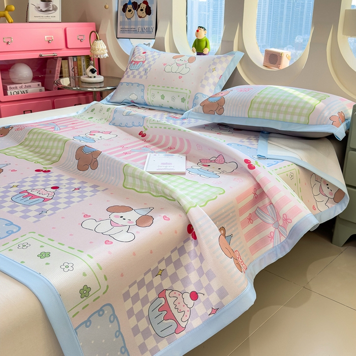 91家纺网 家纺一手货源 找家纺 丝羽坊 2026新款小版印花碳光冰丝凉席平铺款 小甜心