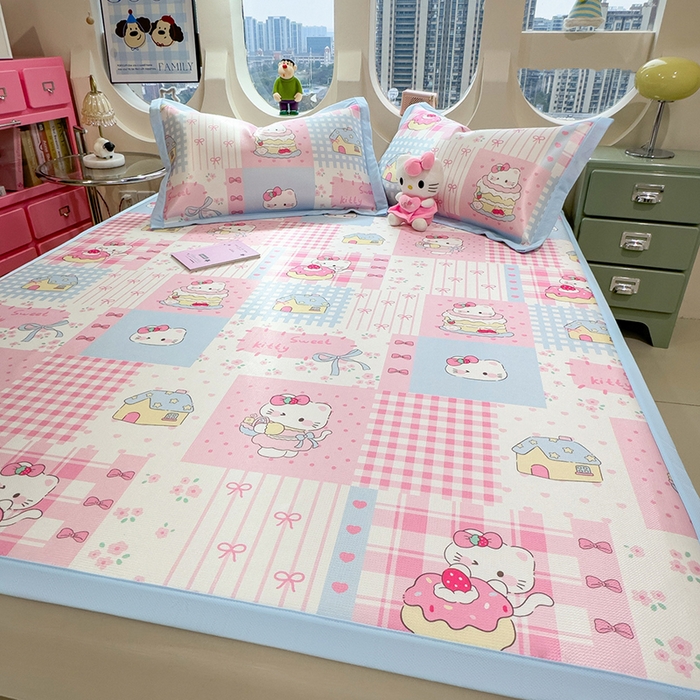 91家纺网 家纺一手货源 找家纺 丝羽坊 2026新款小版印花碳光冰丝凉席平铺款 星梦喵屋