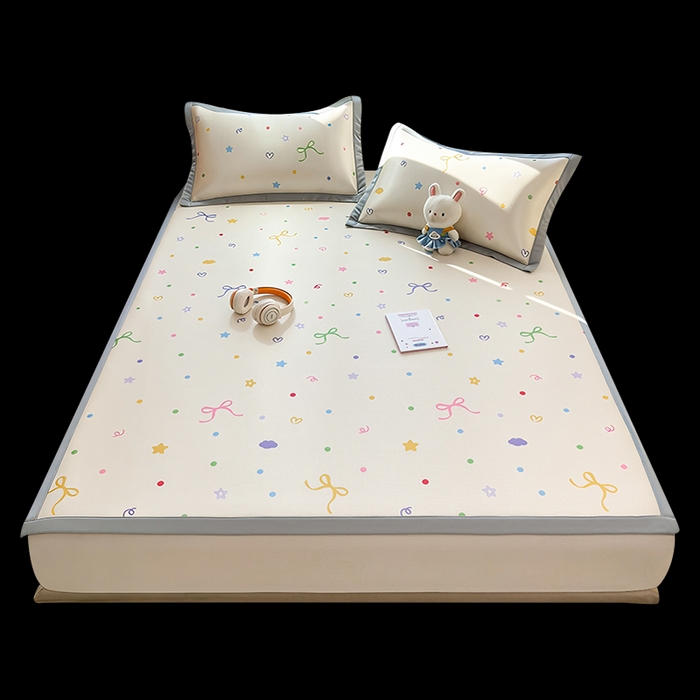 91家纺网 家纺一手货源 找家纺 丝羽坊 2026新款小版印花碳光冰丝凉席平铺款 彩色心愿