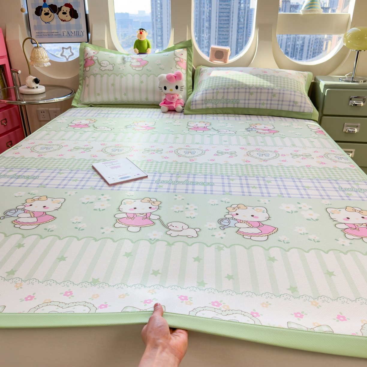 丝羽坊 2026新款小版印花碳光冰丝凉席平铺款 春日猫记