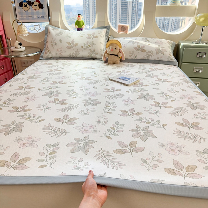 丝羽坊 2026新款小版印花碳光冰丝凉席平铺款 叶伴繁花