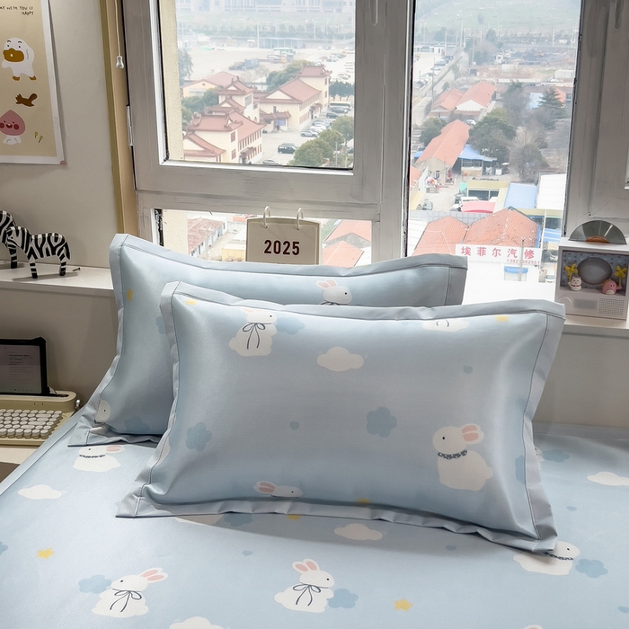 91家纺网 家纺一手货源 找家纺 丝羽坊 2026新款小版印花碳光冰丝凉席平铺款 兔宝