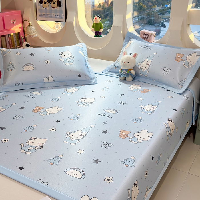 91家纺网 家纺一手货源 找家纺 丝羽坊 2026新款小版印花碳光冰丝凉席平铺款 梦幻童话