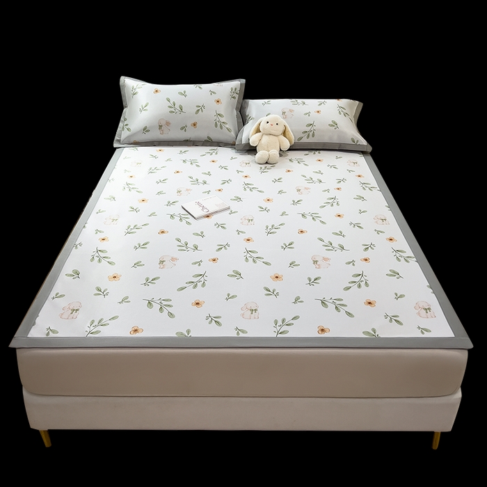 91家纺网 家纺一手货源 找家纺 丝羽坊 2026新款小版印花碳光冰丝凉席平铺款 绿叶