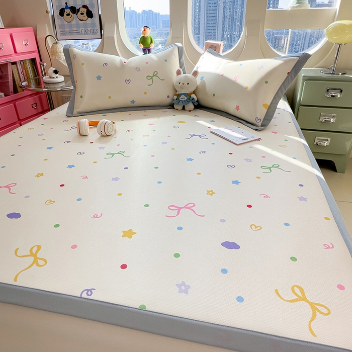 91家纺网 家纺一手货源 找家纺 丝羽坊 2026新款小版印花碳光冰丝凉席平铺款 彩色心愿