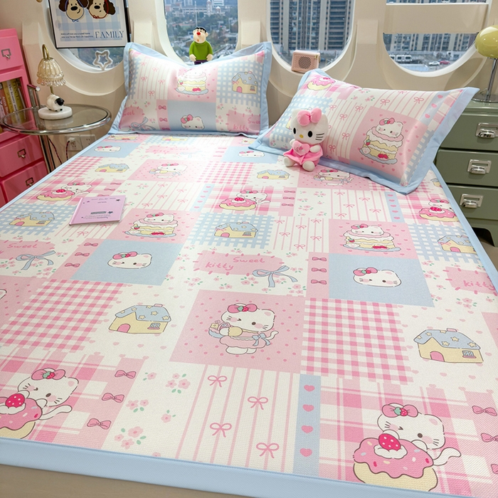 91家纺网 家纺一手货源 找家纺 丝羽坊 2026新款小版印花碳光冰丝凉席平铺款 星梦喵屋