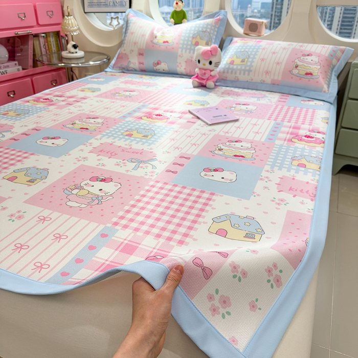 91家纺网 家纺一手货源 找家纺 丝羽坊 2026新款小版印花碳光冰丝凉席平铺款 星梦喵屋