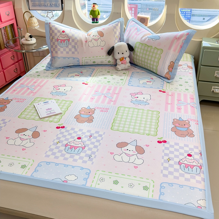 91家纺网 家纺一手货源 找家纺 丝羽坊 2026新款小版印花碳光冰丝凉席平铺款 小甜心