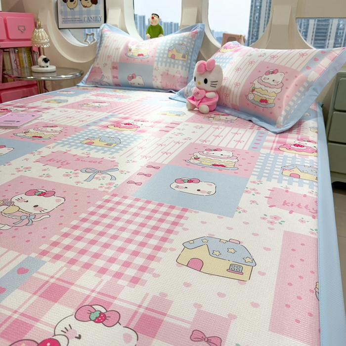 91家纺网 家纺一手货源 找家纺 丝羽坊 2026新款小版印花碳光冰丝凉席平铺款 星梦喵屋