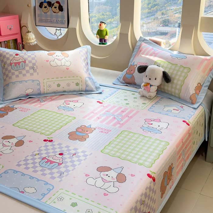 91家纺网 家纺一手货源 找家纺 丝羽坊 2026新款小版印花碳光冰丝凉席平铺款 小甜心