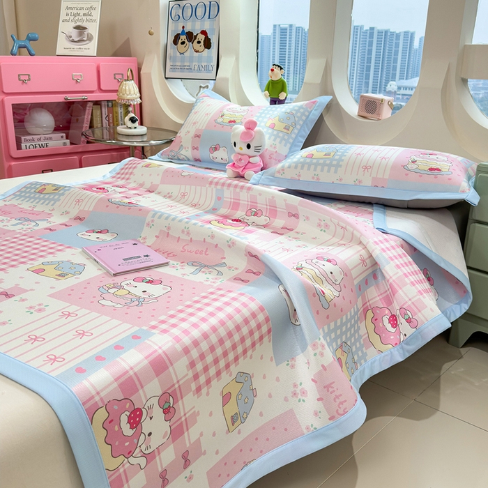 91家纺网 家纺一手货源 找家纺 丝羽坊 2026新款小版印花碳光冰丝凉席平铺款 星梦喵屋