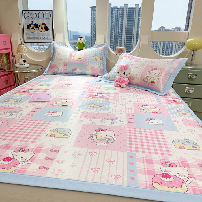 91家纺网 家纺一手货源 找家纺 丝羽坊 2026新款小版印花碳光冰丝凉席平铺款 星梦喵屋