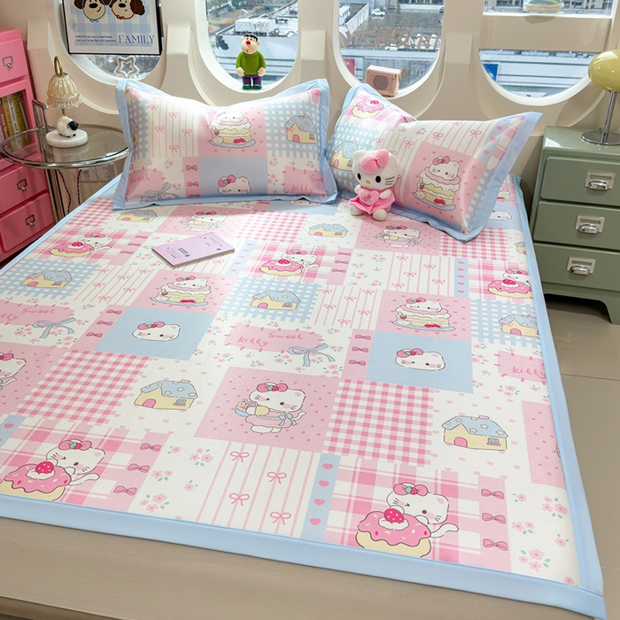 91家纺网 家纺一手货源 找家纺 丝羽坊 2026新款小版印花碳光冰丝凉席平铺款 星梦喵屋