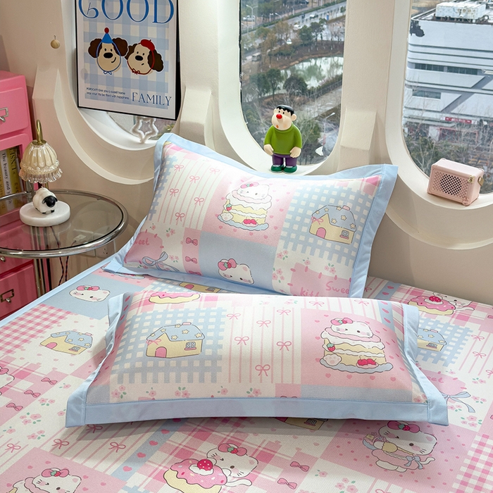 91家纺网 家纺一手货源 找家纺 丝羽坊 2026新款小版印花碳光冰丝凉席平铺款 星梦喵屋