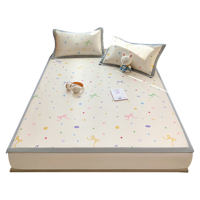 91家纺网 家纺一手货源 找家纺 丝羽坊 2026新款小版印花碳光冰丝凉席平铺款 彩色心愿