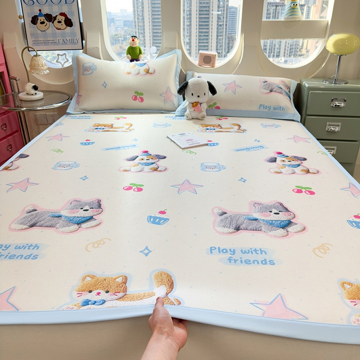 丝羽坊 2026新款小版印花碳光冰丝凉席平铺款 萌宠甜心