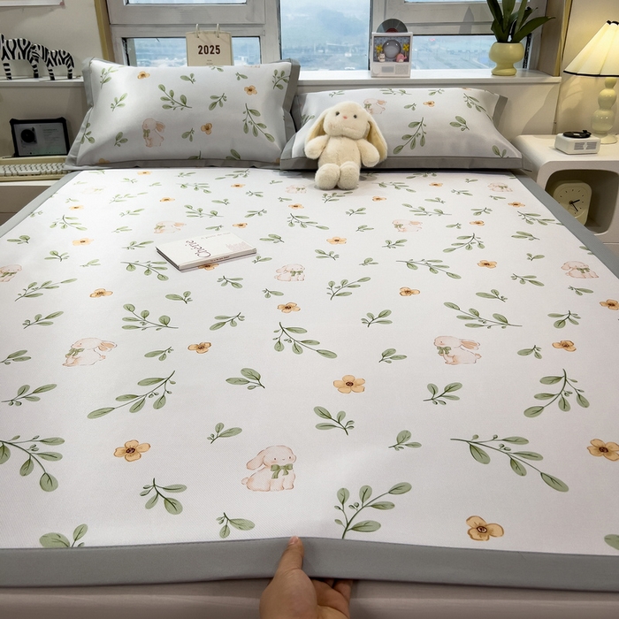 丝羽坊 2026新款小版印花碳光冰丝凉席平铺款 绿叶