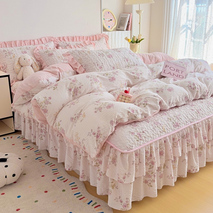 91家纺网 家纺一手货源 找家纺 （总）铠畅 2026新款泡芙纱皱皱棉床裙款四件套