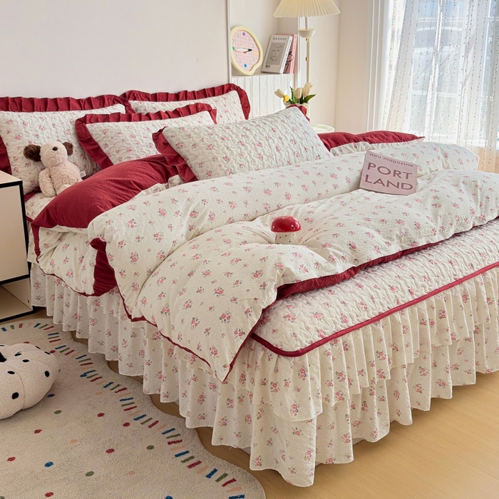 91家纺网 家纺一手货源 找家纺 （总）铠畅 2026新款泡芙纱皱皱棉床裙款四件套