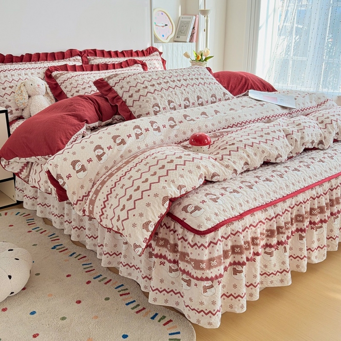 91家纺网 家纺一手货源 找家纺 （总）铠畅 2026新款泡芙纱皱皱棉床裙款四件套