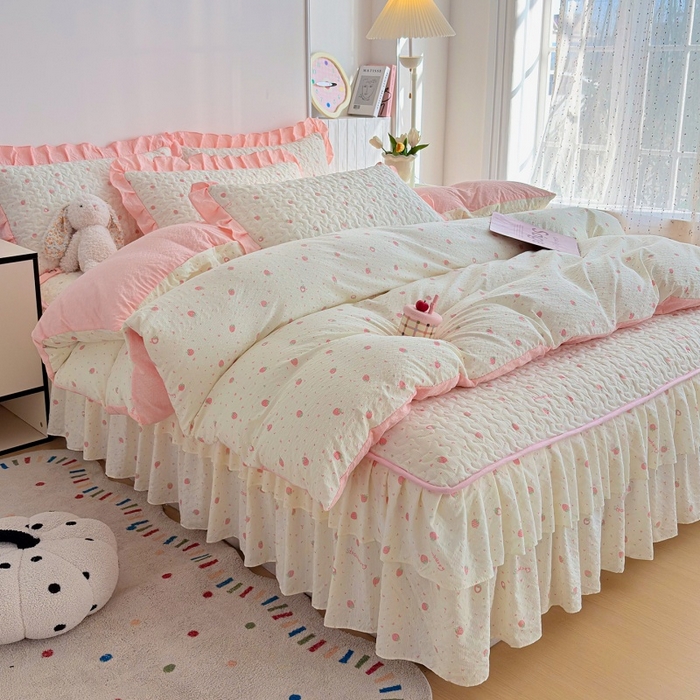 91家纺网 家纺一手货源 找家纺 （总）铠畅 2026新款泡芙纱皱皱棉床裙款四件套