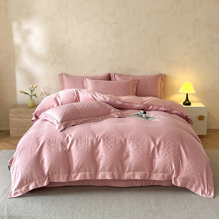 91家纺网 家纺一手货源 找家纺 大麦家纺 2026新款水洗真丝提花床盖四件套丝韵繁花 丝韵繁花-豆沙色