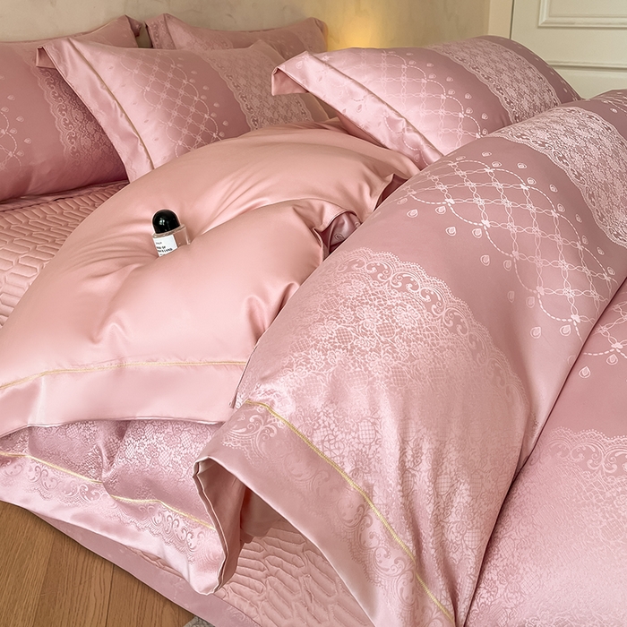 大麦家纺 2026新款水洗真丝提花床盖四件套丝韵繁花 丝韵繁花-豆沙色