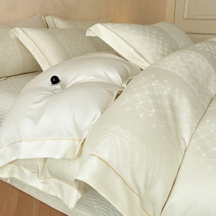 大麦家纺 2026新款水洗真丝提花床盖四件套丝韵繁花 丝韵繁花-米黄