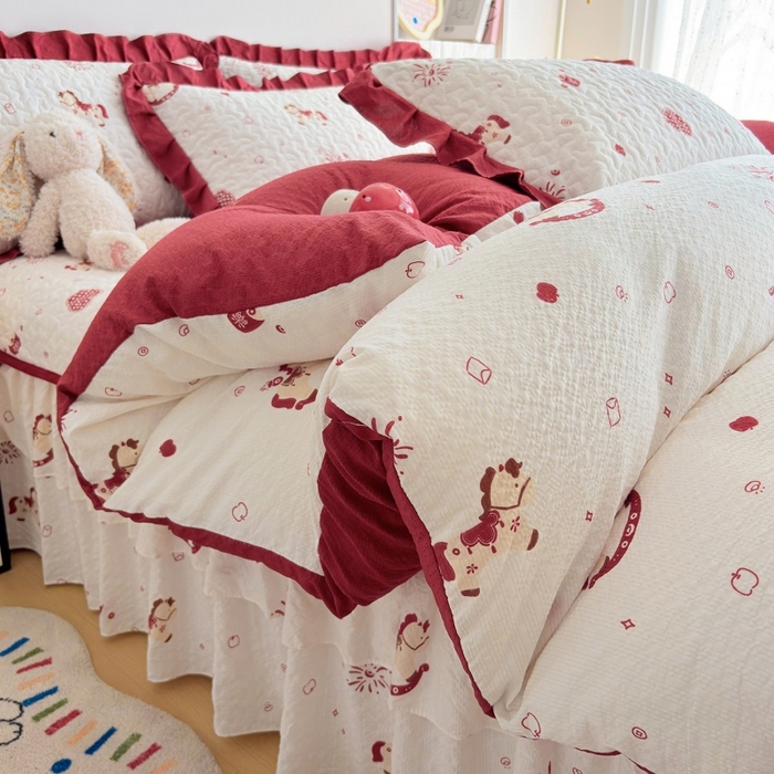 91家纺网 家纺一手货源 找家纺 （总）铠畅 2026新款泡芙纱皱皱棉床裙款四件套