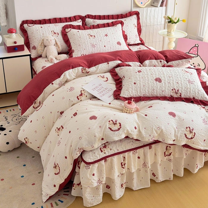 91家纺网 家纺一手货源 找家纺 （总）铠畅 2026新款泡芙纱皱皱棉床裙款四件套