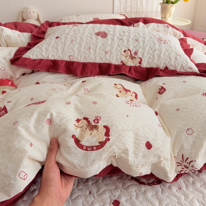 91家纺网 家纺一手货源 找家纺 （总）铠畅 2026新款泡芙纱皱皱棉床裙款四件套