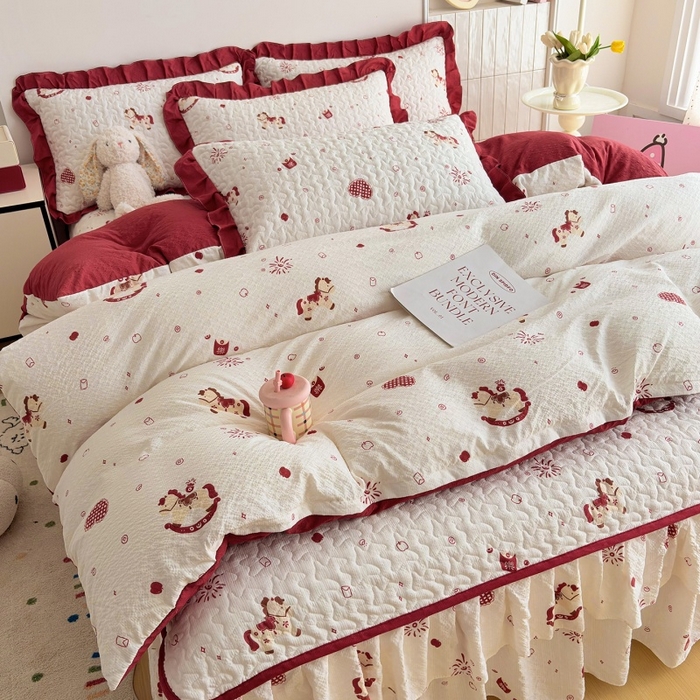 91家纺网 家纺一手货源 找家纺 （总）铠畅 2026新款泡芙纱皱皱棉床裙款四件套