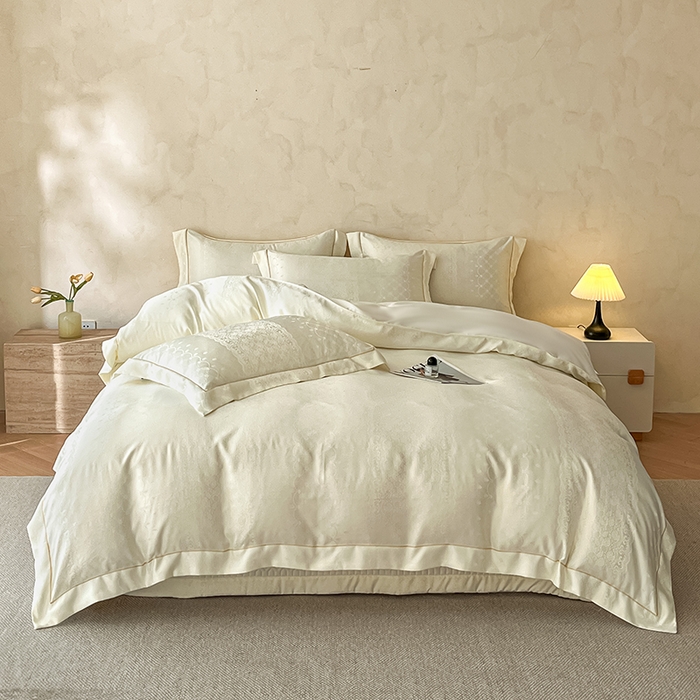 91家纺网 家纺一手货源 找家纺 大麦家纺 2026新款水洗真丝提花床盖四件套丝韵繁花 丝韵繁花-米黄