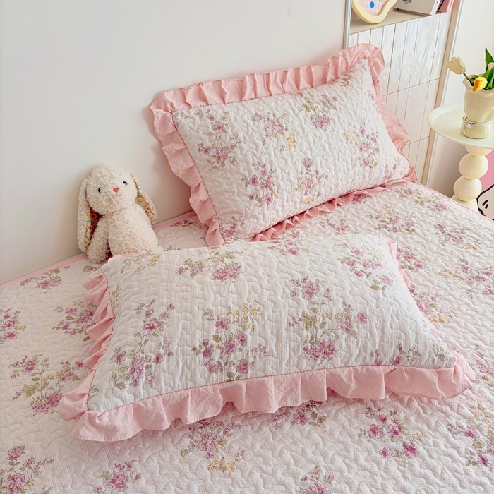 91家纺网 家纺一手货源 找家纺 铠畅 2026新款泡芙纱皱皱棉床裙款四件套 云柔 春日花园