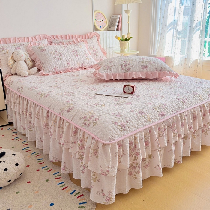 91家纺网 家纺一手货源 找家纺 铠畅 2026新款泡芙纱皱皱棉床裙款四件套 云柔 春日花园