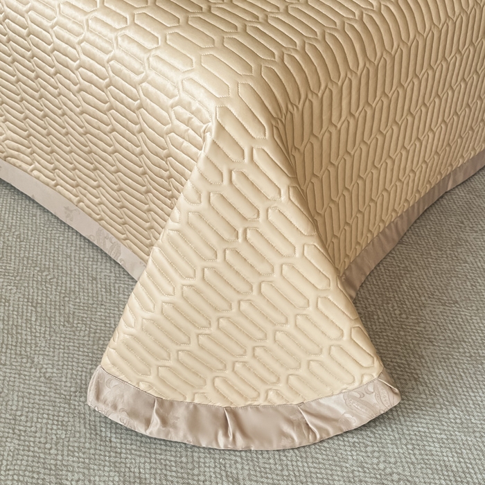 91家纺网 家纺一手货源 找家纺 大麦家纺 2026新款水洗真丝提花床盖四件套丝韵繁花 丝韵繁花-浅咖