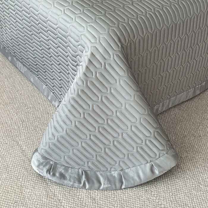 91家纺网 家纺一手货源 找家纺 大麦家纺 2026新款水洗真丝提花床盖四件套丝韵繁花 丝韵繁花-深灰