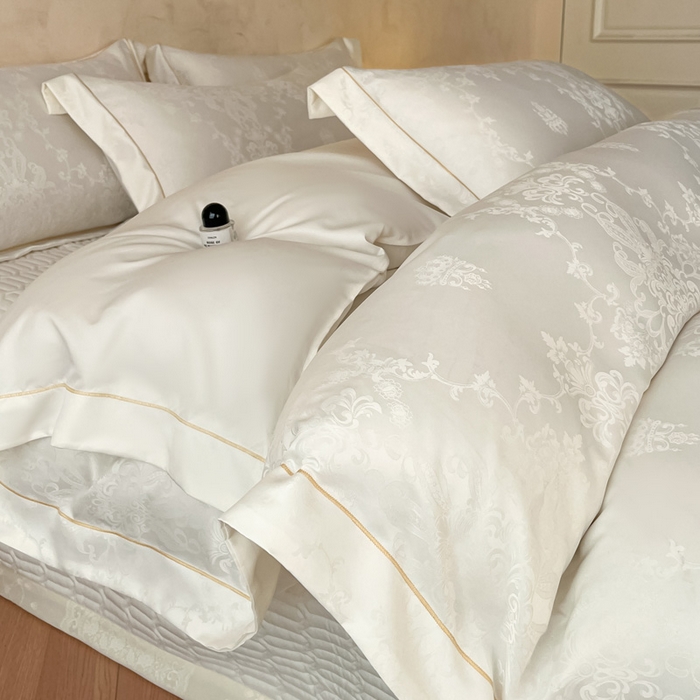 大麦家纺 2026新款水洗真丝提花床盖四件套丝韵繁花 丝韵繁花-象牙白