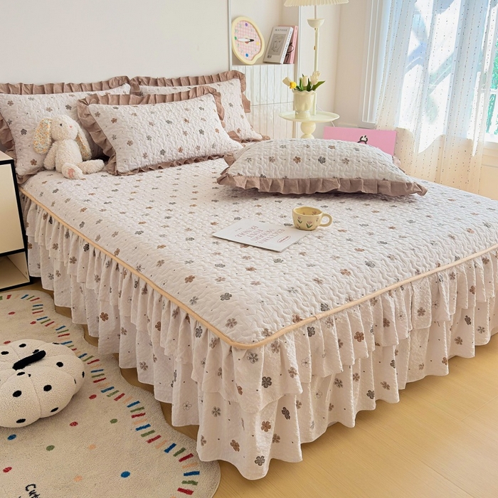 91家纺网 家纺一手货源 找家纺 铠畅 2026新款泡芙纱皱皱棉床裙款四件套 云柔 焦糖花野