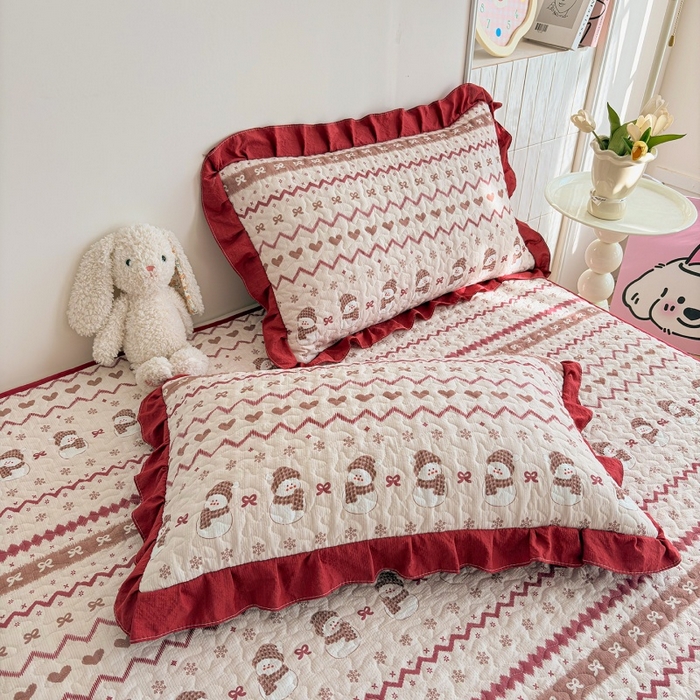 91家纺网 家纺一手货源 找家纺 铠畅 2026新款泡芙纱皱皱棉床裙款四件套 云柔 可爱雪人