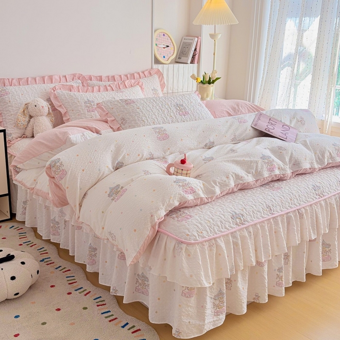 铠畅 2026新款泡芙纱皱皱棉床裙款四件套 云柔 梦幻乐园